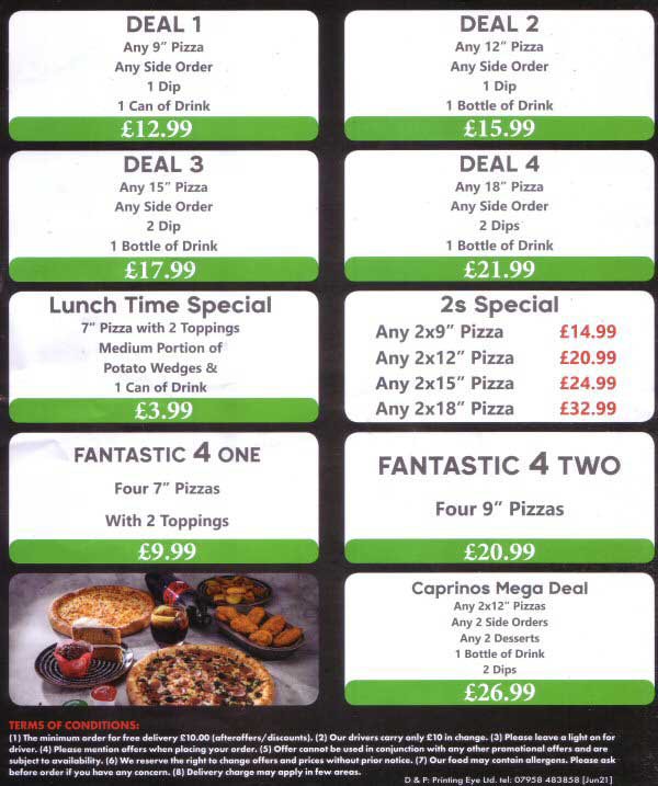 Chestertourist.com - 112 Foregate Street Caprinos Pizza Page Two